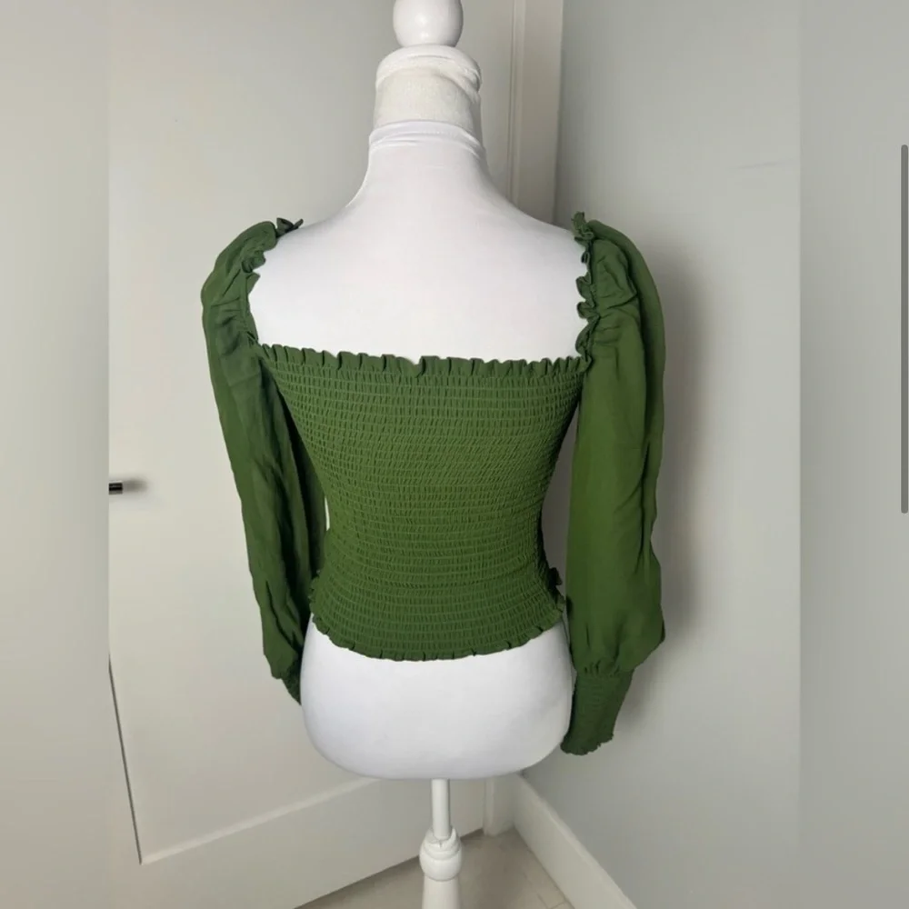 Reformation Pinto Smocked Top in Moss/ XSMALL-SMALL